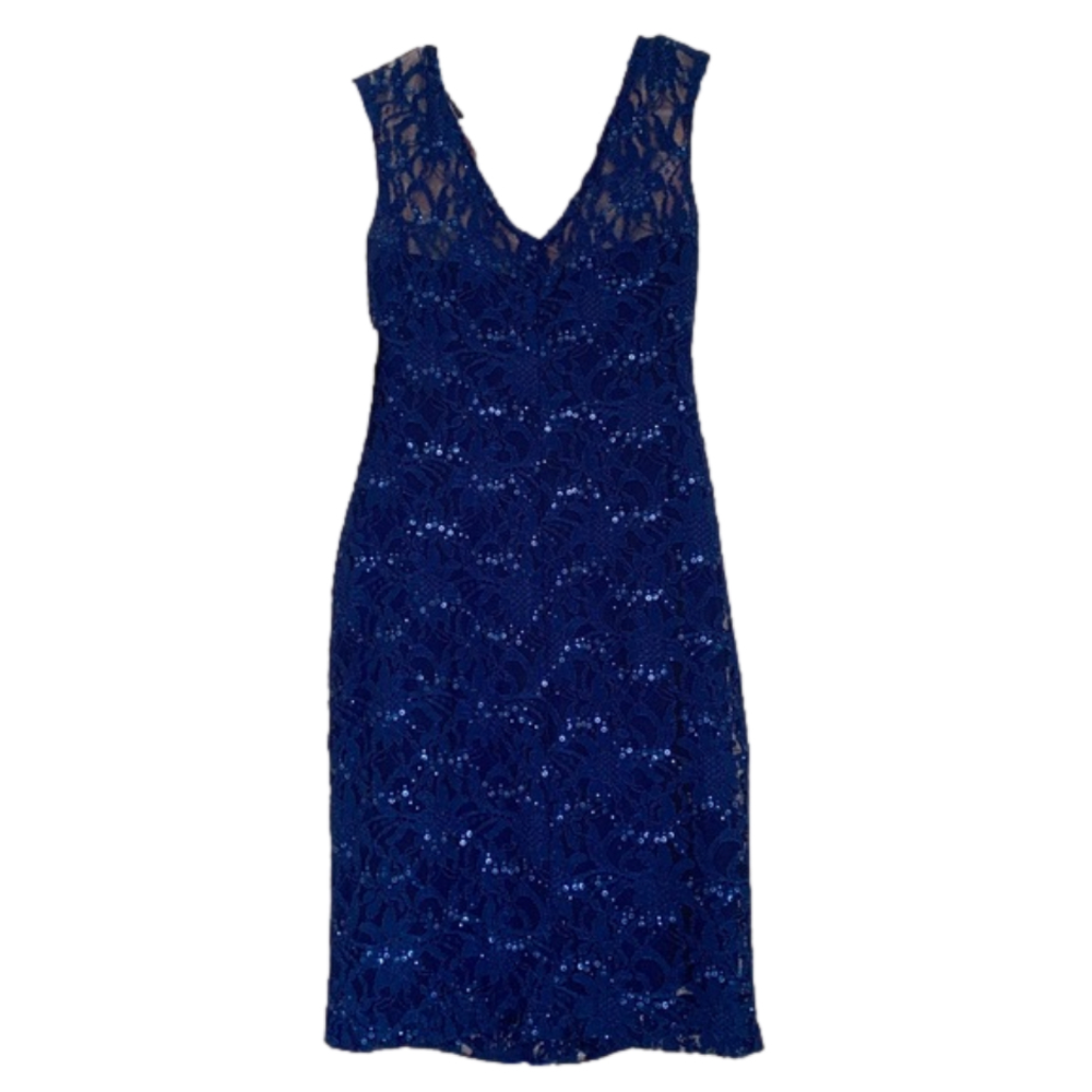 Lauren Ralph Lauren Dress Sequin Sparkle Lace Blue Size 4 NWT - Picture 2 of 9